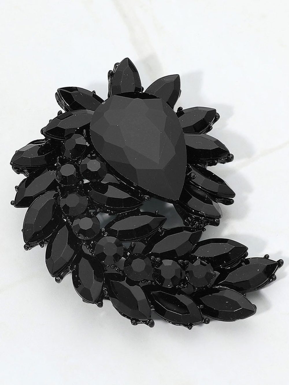 Black Cluster Pin Marquise Glass Crystal Brooch Rhinestones Accessory